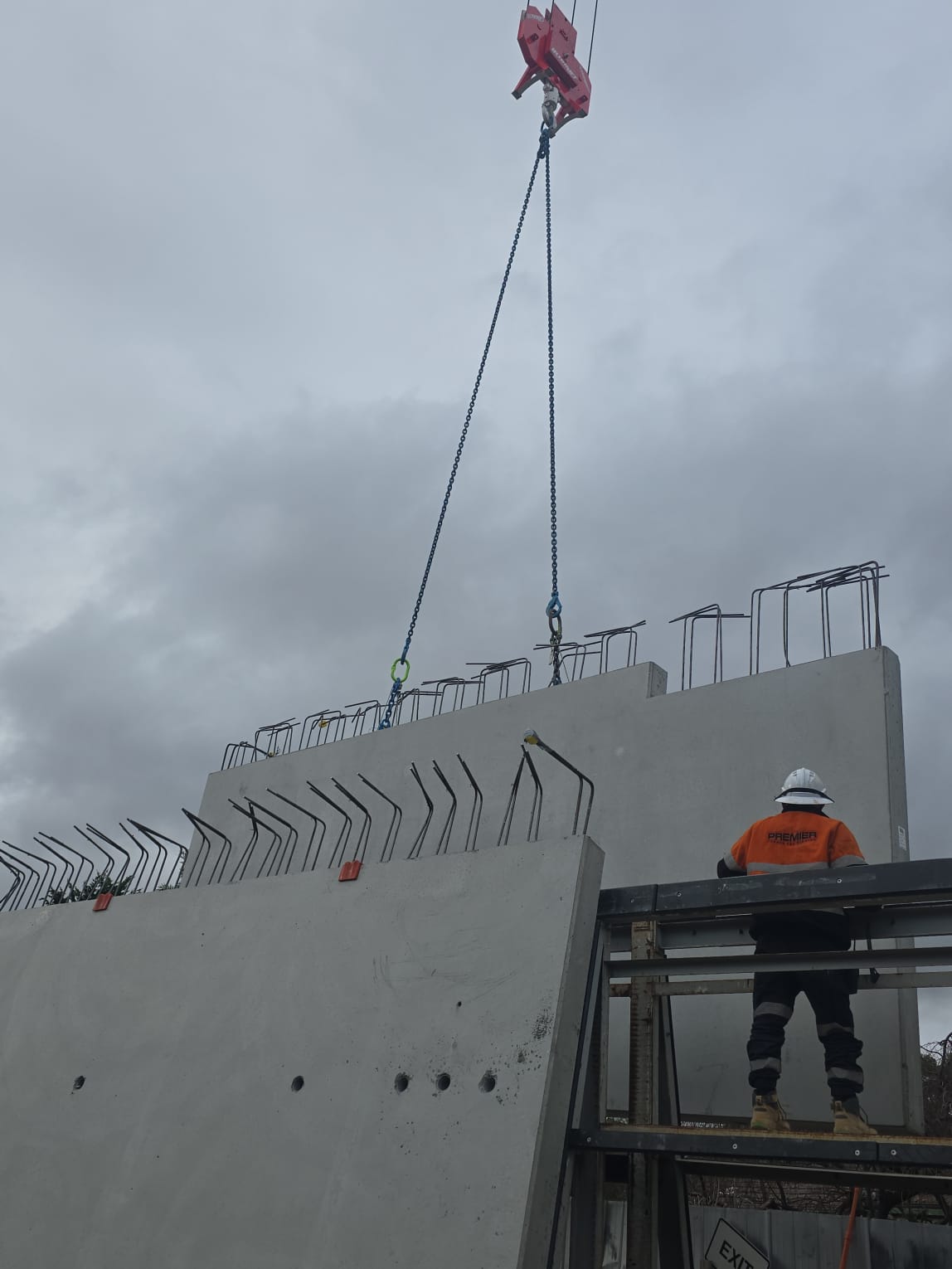 Panel lift and placement with crane rigging